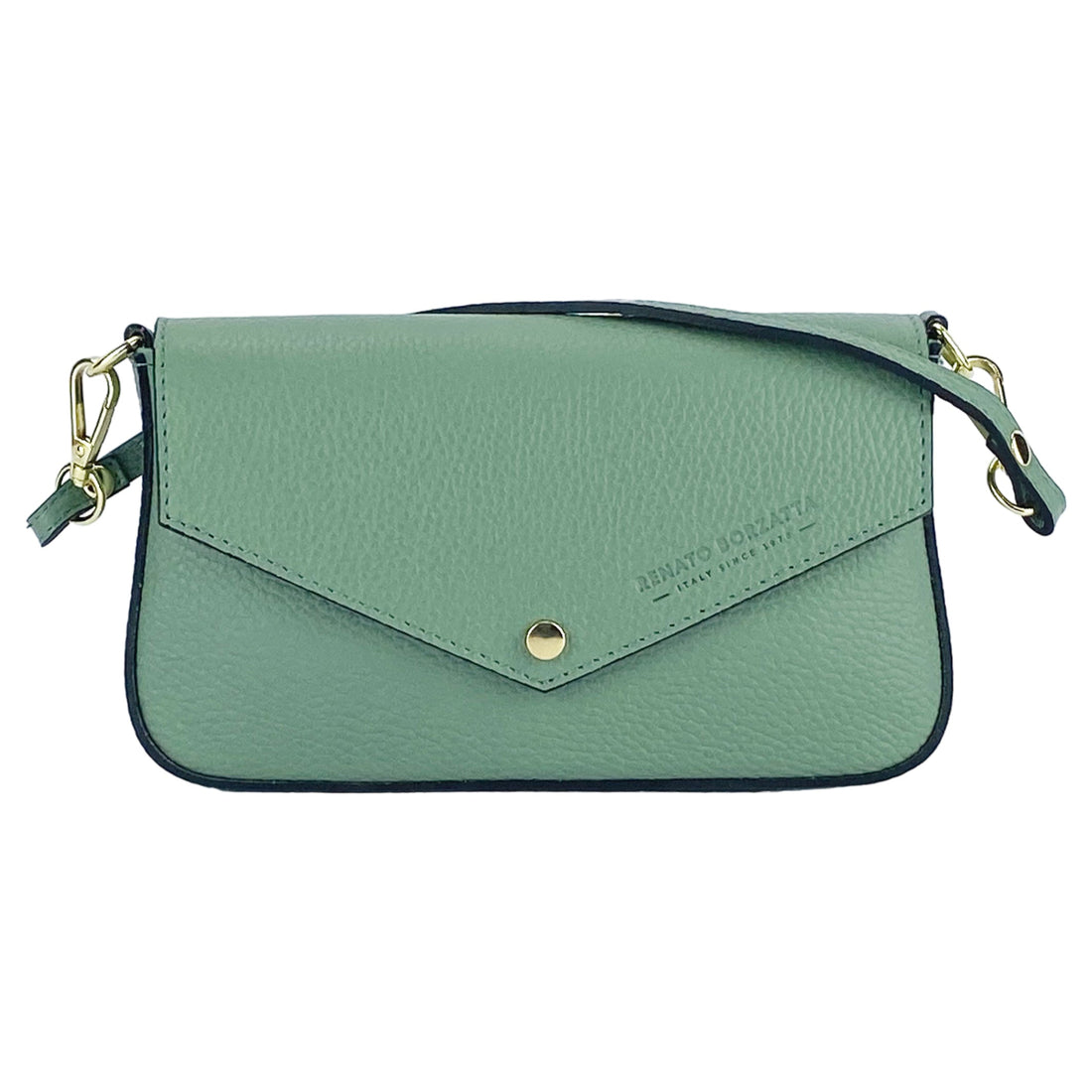 RB1023BF | Borsa piccola a Spalla con Tracolla a catena removibile in Vera Pelle Made in Italy. Pattina di Chiusura. Accessori in metallo Oro Lucido - Colore Menta - Dimensioni: cm 22 x 12 x 3-0